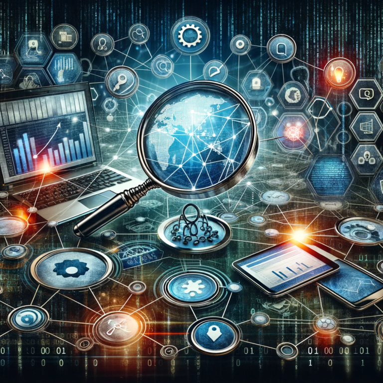 DALL·E 2023-12-29 21.52.16 - A digital collage representing link building in the context of SEO and digital marketing. The image features a web of interconnected links and nodes s